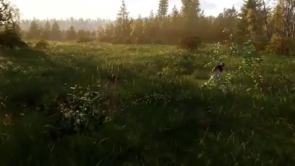 Hunting dog companion on a Way of the Hunter 2 reserve